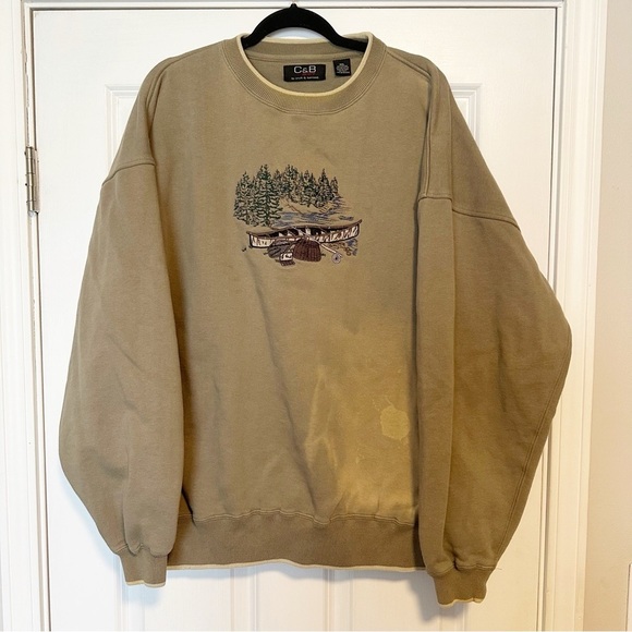 Vintage C&B sport by Croft & barrow oversized embroidered camping crewneck - Picture 1 of 5